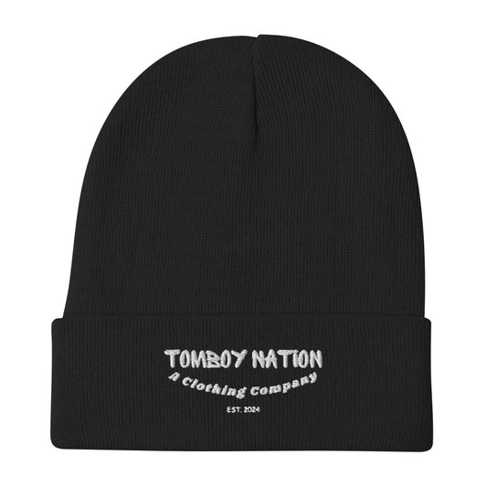 Tomboy Nation Black Curvy Embroidered Beanie