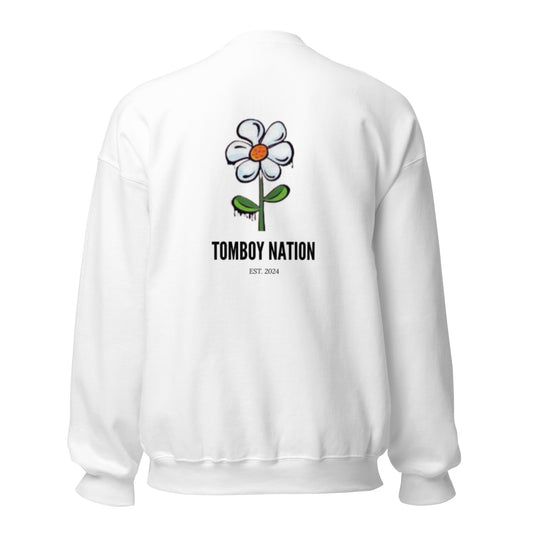 Tomboy Nation White Flower Crewneck