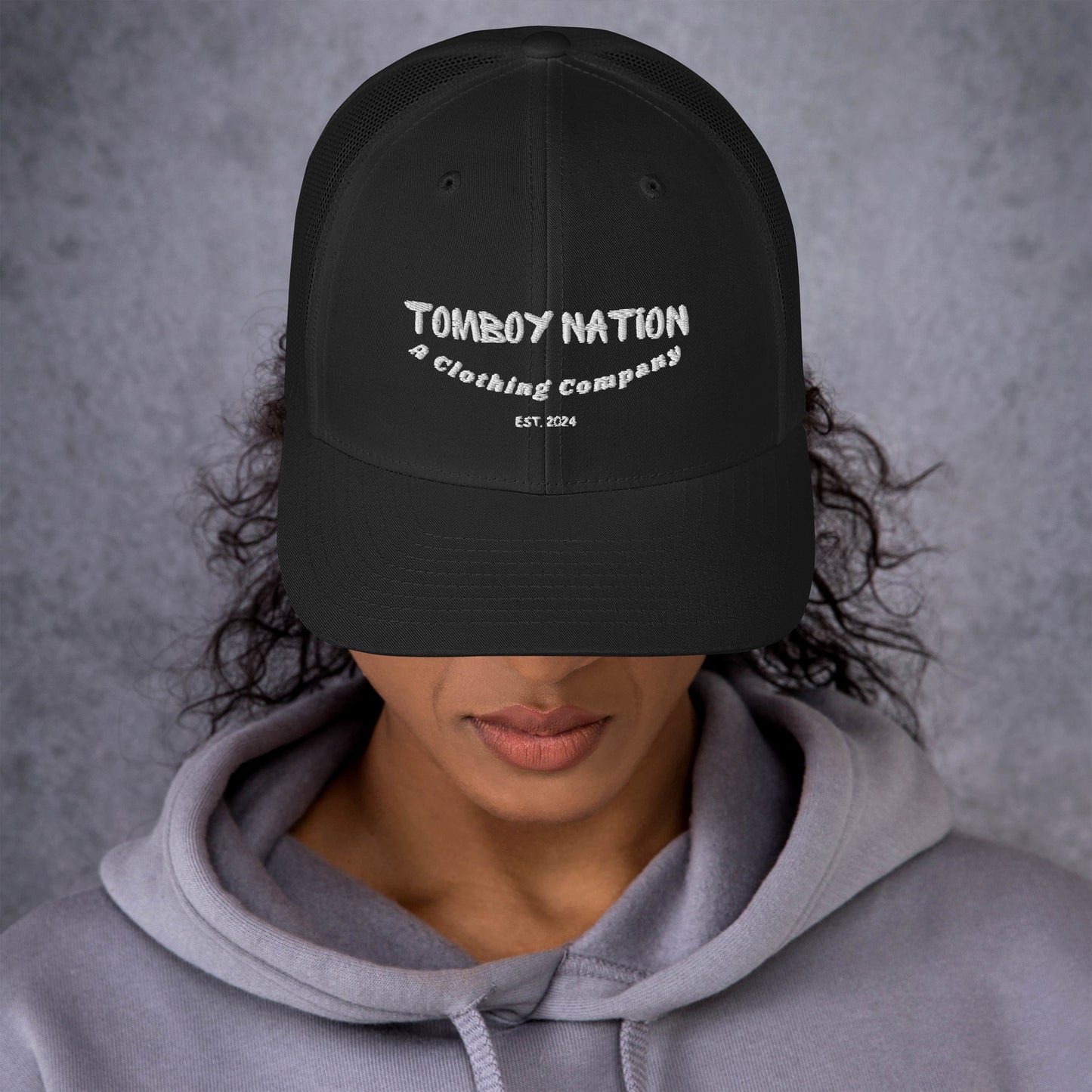 Tomboy Nation Black Curvy Trucker Hat