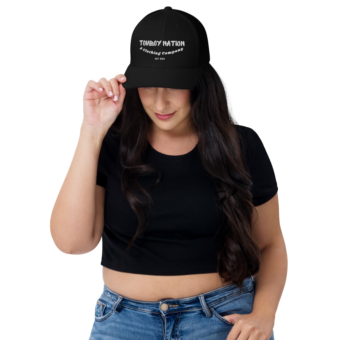 Tomboy Nation Black Curvy Trucker Hat